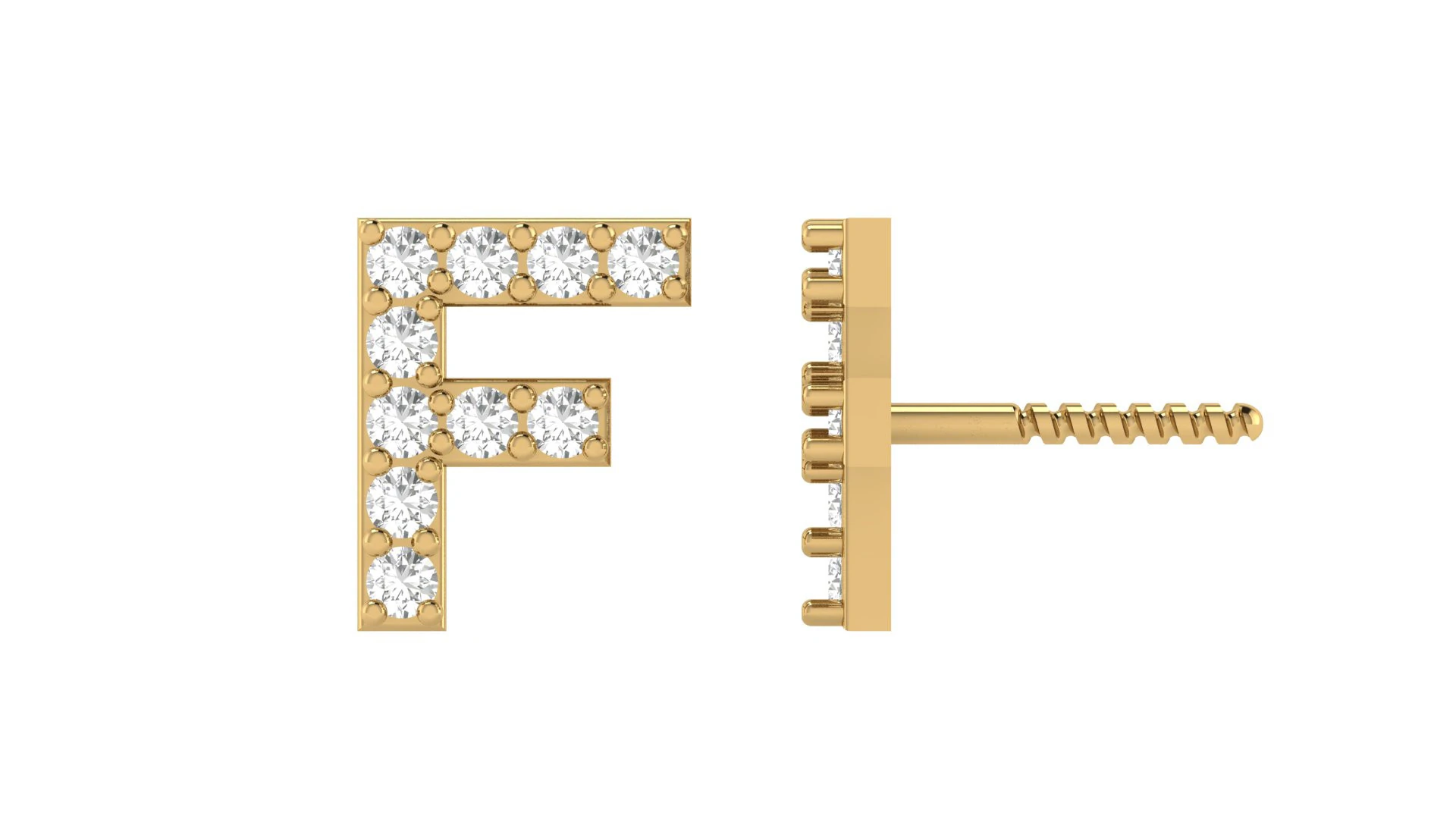 F Letter Alphabets Studs Earrings 3D Print Model .c4d .max .obj .3ds .fbx .stl .blend 