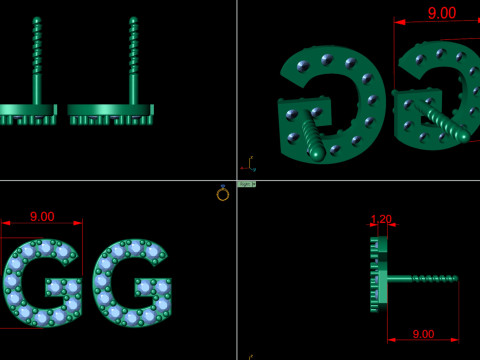 G Letter Alphabets Studs Earrings Modello di stampa 3D