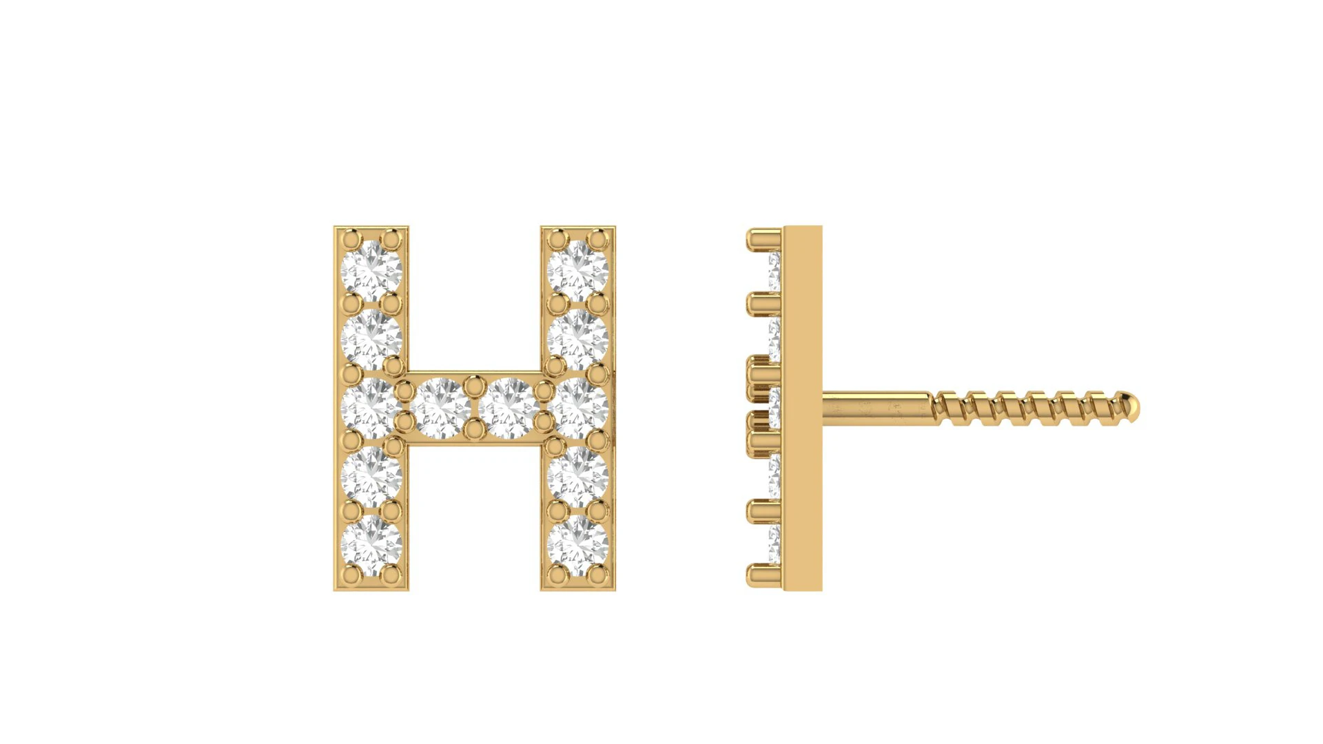 H Letter Alphabets Studs Earrings 3D Print Model .c4d .max .obj .3ds .fbx .stl .blend 