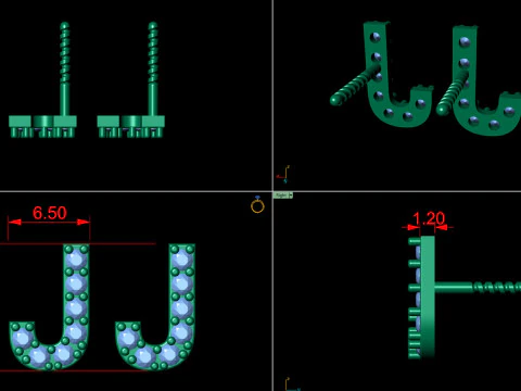 J Letter Alphabets Studs Earrings 3D Print Model