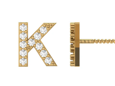 Orecchini a bottone con alfabeto lettera K Modello di stampa 3D