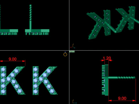 K Letter Alphabets Studs Earrings 3D Print Model