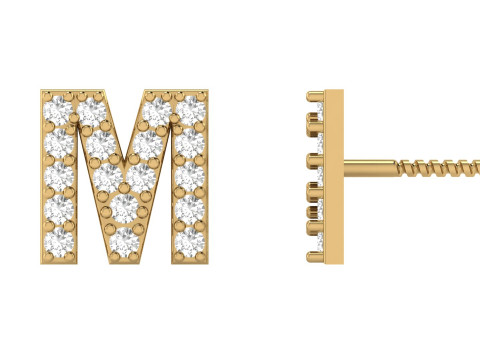 M Letter Alphabets Studs Earrings 3D Print Model