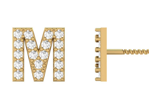 Orecchini a bottone con alfabeto lettera M Modello di stampa 3D