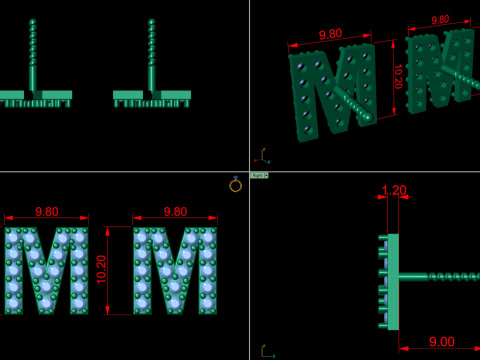 M Letter Alphabets Studs Earrings 3Dプリントモデル