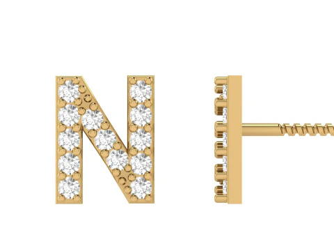 Orecchini a bottone con lettere dell'alfabeto N Modello di stampa 3D