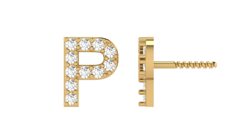 P Letter Alphabets Studs Earrings 3D Print Model .c4d .max .obj .3ds .fbx .stl .blend