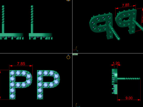 P Letter Alphabets Studs Earrings 3D Print Model