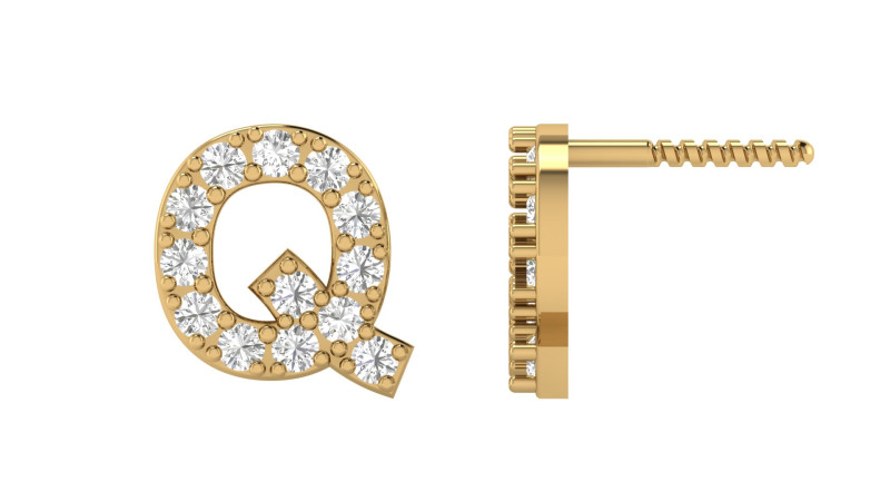 Q Letter Alphabets Studs Earrings 3D 打印模型 .c4d .max .obj .3ds .fbx .stl .blend