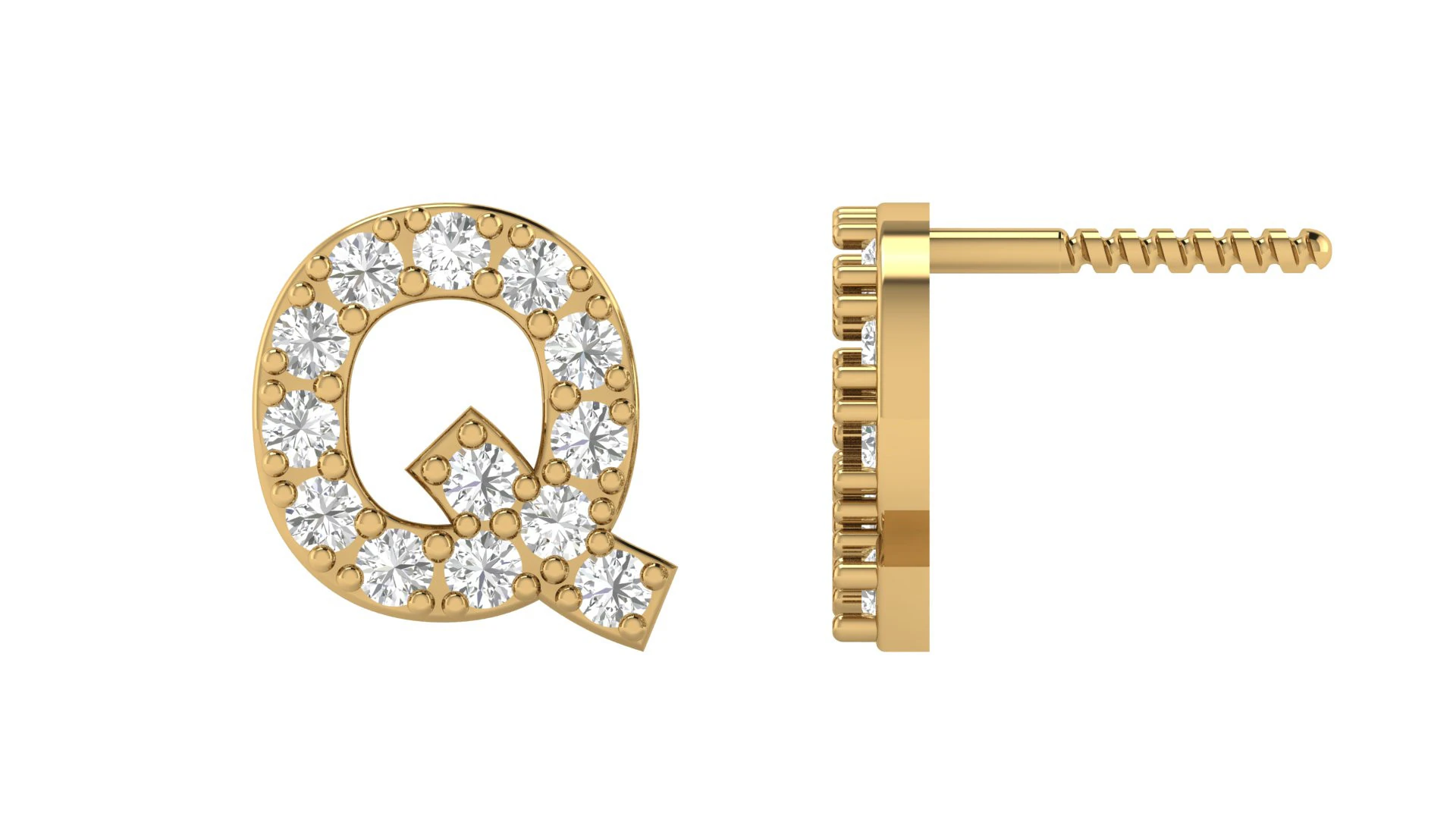 Q Letter Alphabets Studs Earrings 3D Print Model .c4d .max .obj .3ds .fbx .stl .blend
