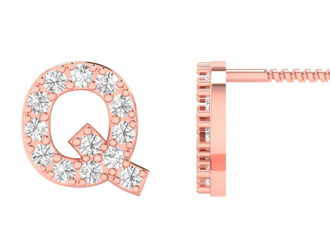 Q Letter Alphabets Studs Earrings 3D Print Model