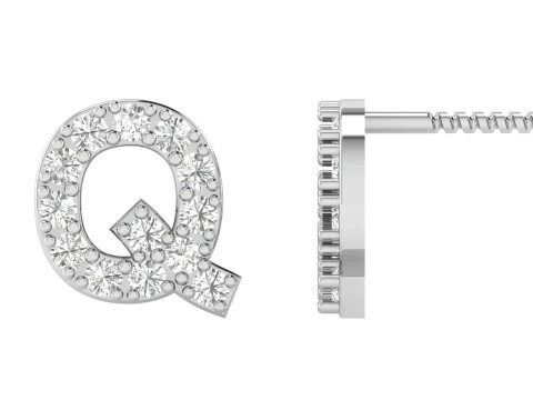 Q Letter Alphabets Studs Earrings 3D Print Model
