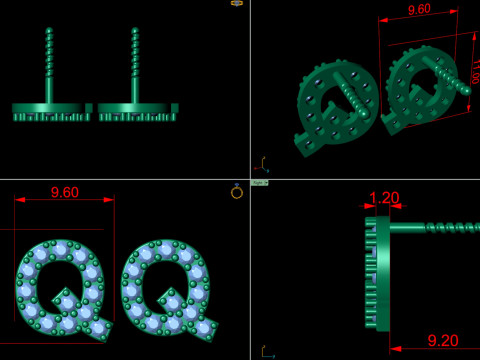 Q Letter Alphabets Studs Earrings 3D 打印模型