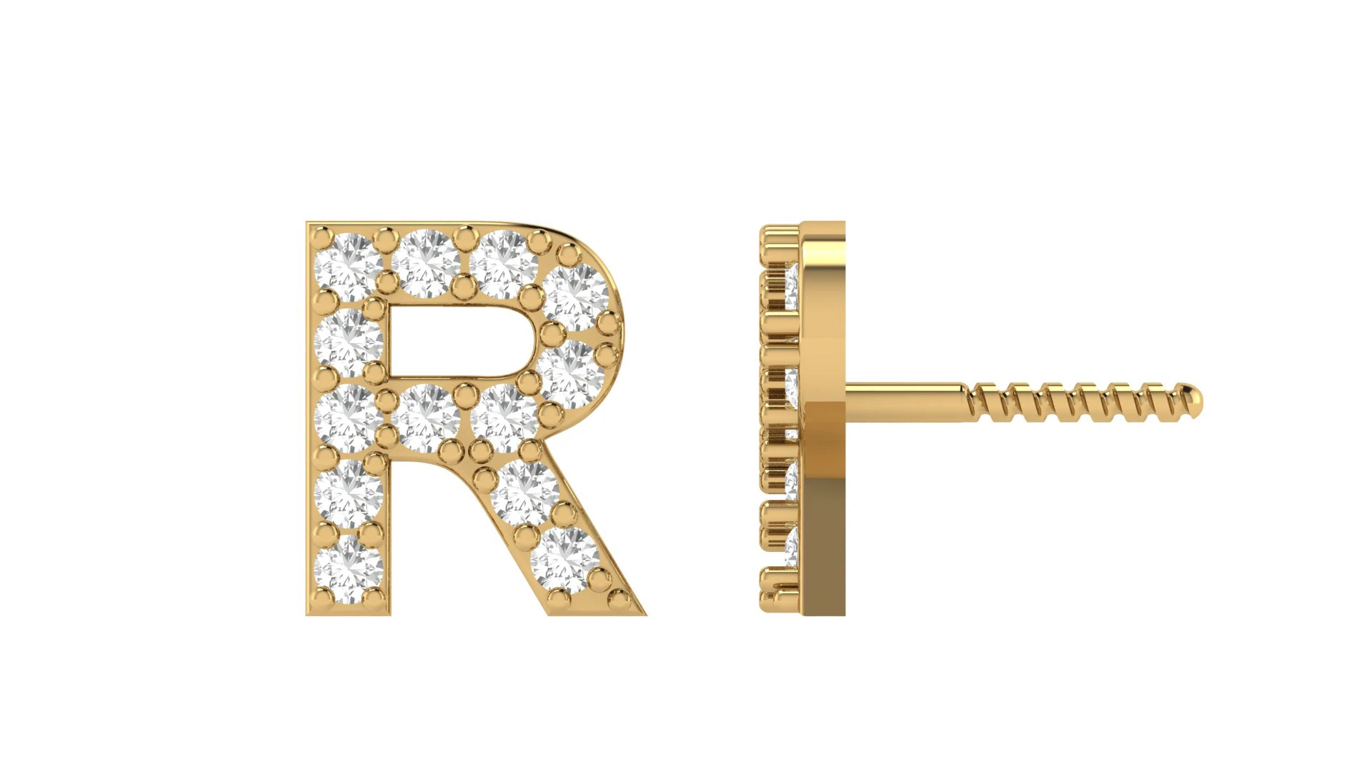 R Letter Alphabets Studs Earrings 3D Print Model .c4d .max .obj .3ds .fbx .stl .blend