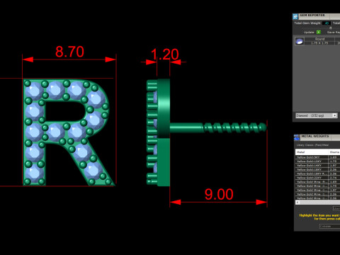 R Letter Alphabets Studs Earrings Modèles 3D en vedette