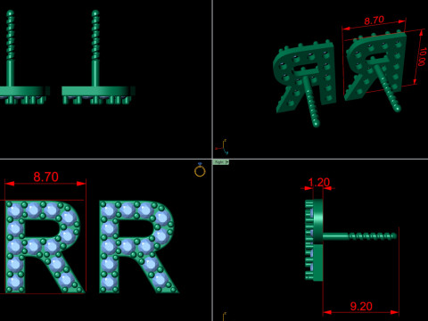 R Letter Alphabets Studs Earrings Modèles 3D en vedette