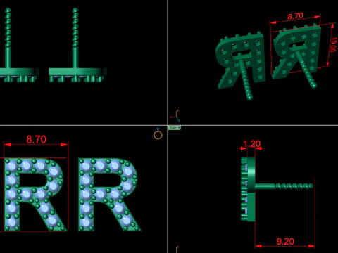 R Letter Alphabets Studs Earrings 3D Print Model
