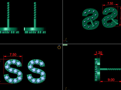 S Letter Alphabets Studs Earrings 3D Print Model