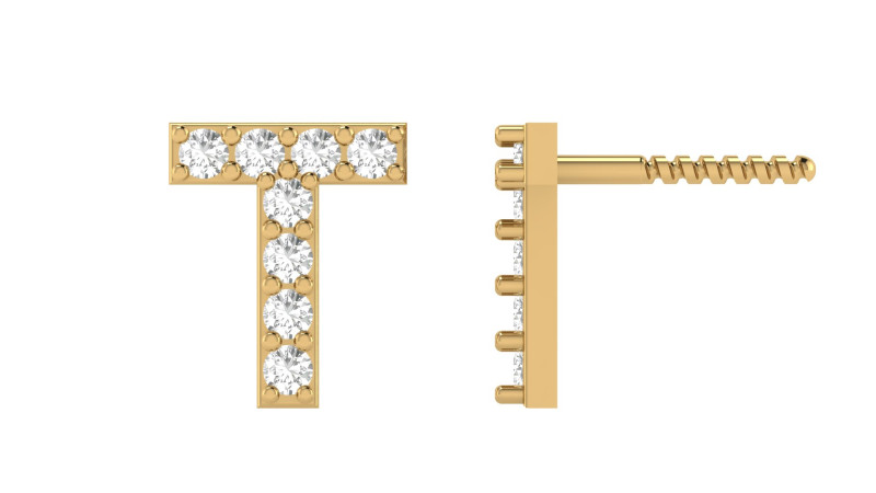 T Letter Alphabets Studs Earrings Modelo de Impressão 3D .c4d .max .obj .3ds .fbx .stl .blend