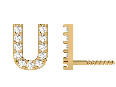 Orecchini a bottone con alfabeto lettera U - Peso oro 22k - 23 grammi - Peso oro 18k - 19 grammi - Go Modello di stampa 3D