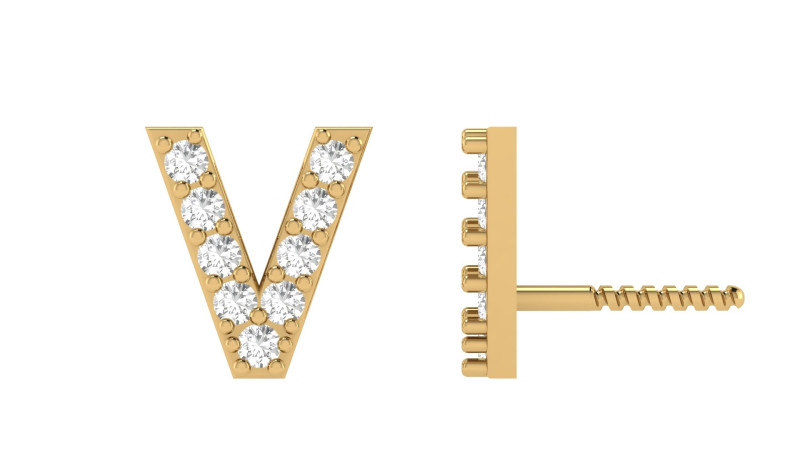 V Letter Alphabets Studs Earrings 3D 프린트 모델 .c4d .max .obj .3ds .fbx .stl .blend