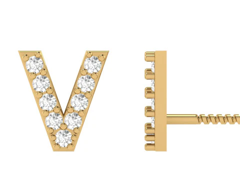 Orecchini a bottone con alfabeto lettera V Modello di stampa 3D