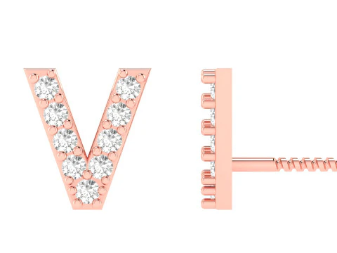 V Letter Alphabets Studs Earrings 3D Print Model