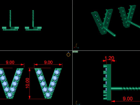 V Letter Alphabets Studs Earrings 3D Print Model