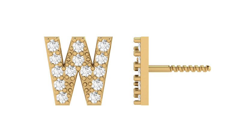 W Letter Alphabets Studs Earrings 3D 打印模型 .c4d .max .obj .3ds .fbx .stl .blend