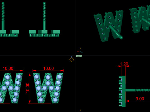 W Letter Alphabets Studs Earrings 3D 打印模型