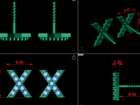 X Letter Alphabets Studs Earrings 3D Print Model