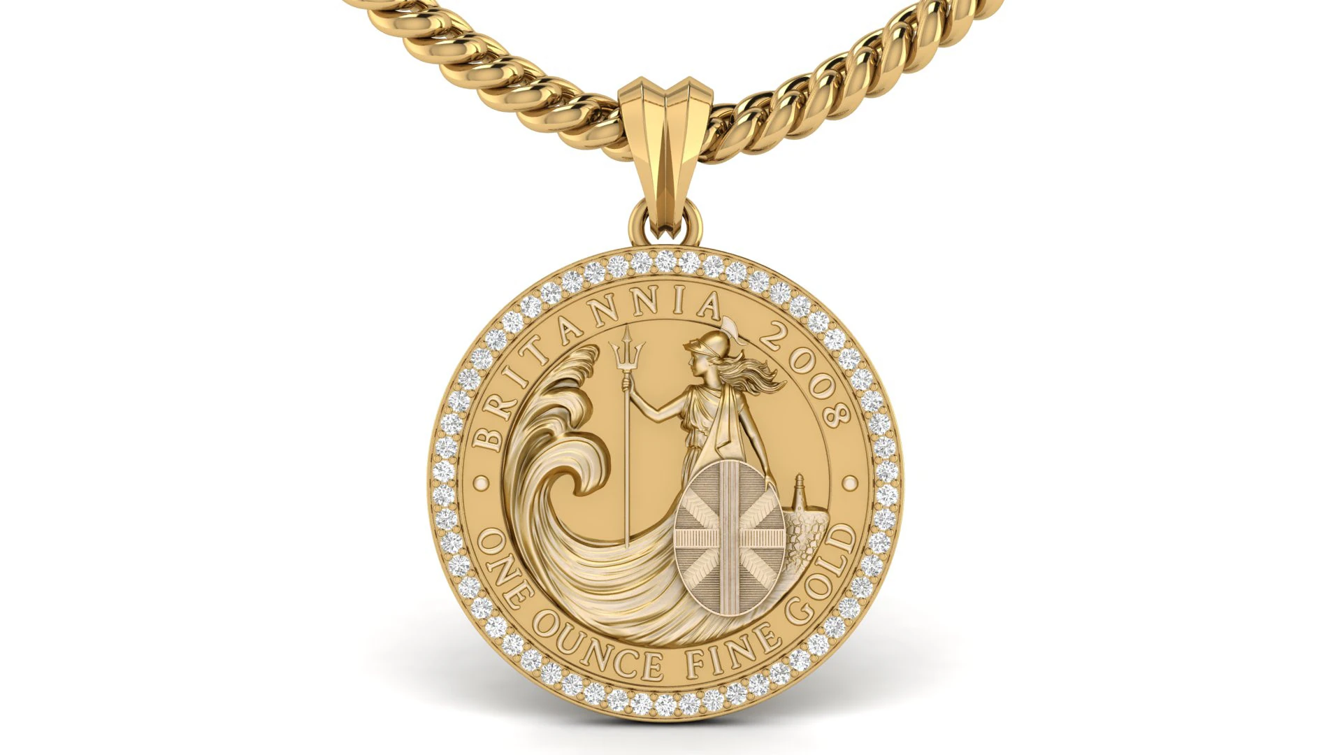 2008 1oz Britannia Bullion Coin Diamond Pendant 3D Print Model .c4d .max .obj .3ds .fbx .stl .blend 