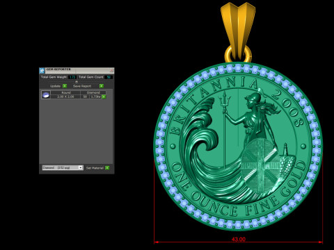 2008 1oz Britannia Bullion Coin Diamond Pendant 3D प्रिंट मॉडल