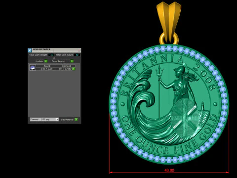 2008 1oz Britannia Bullion Coin Diamond Pendant 3D Print Model