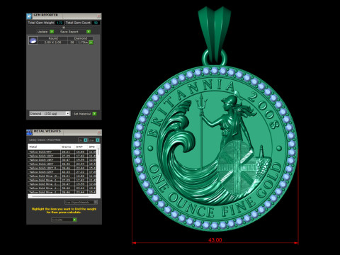 2008 1oz Britannia Bullion Coin Diamond Pendant 3D प्रिंट मॉडल