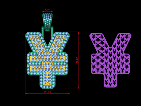 YEN Double Layered Diamond Pendant 3Dプリントモデル