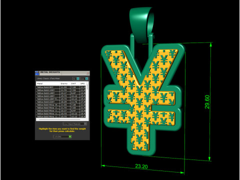 Plain gold yen pendant 3D-Druckmodell