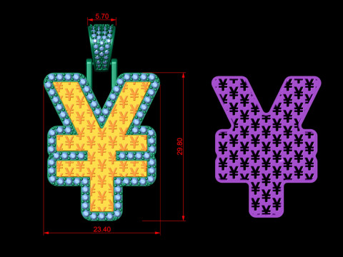 Yen Currency Hip-hop Pendant Model Cetak 3D
