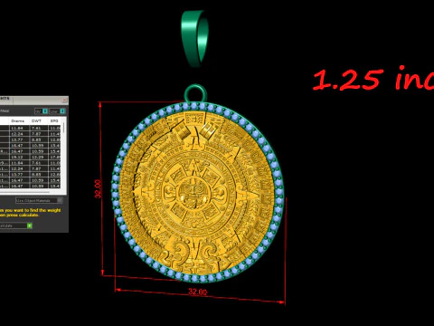 Mayan Calendar 1and 25 inch Diamond Pendant 3D Print Model
