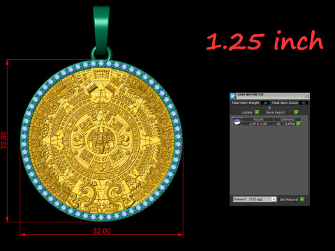 Mayan Calendar 1and 25 inch Diamond Pendant Modelo de Impressão 3D
