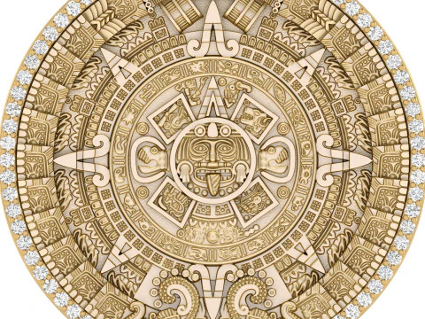 Mayan Calendar 1 and half inch Diamond Pendant 3D Print Model