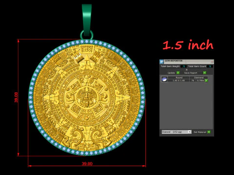 Mayan Calendar 1 and half inch Diamond Pendant 3D Print Model