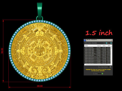 Mayan Calendar 1 and half inch Diamond Pendant 3D-printmodel