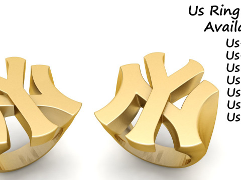 NY Yankees Logo Gold Signet Ring 3D 打印模型