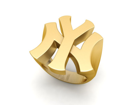 NY Yankees Logo Gold Signet Ring 3D Print Model