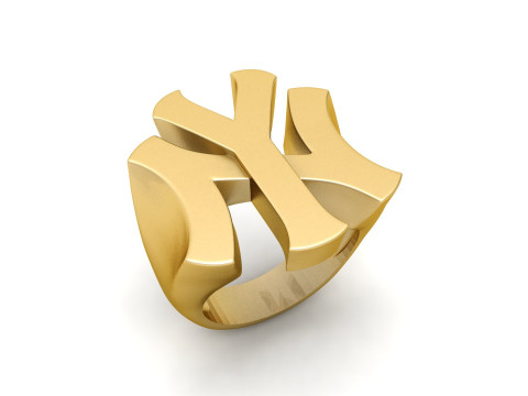 NY Yankees Logo Gold Signet Ring 3D Print Model