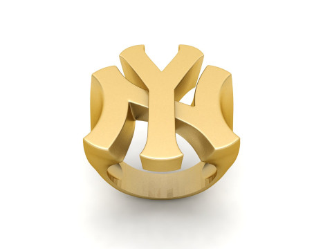 NY Yankees Logo Gold Signet Ring 3D Print Model
