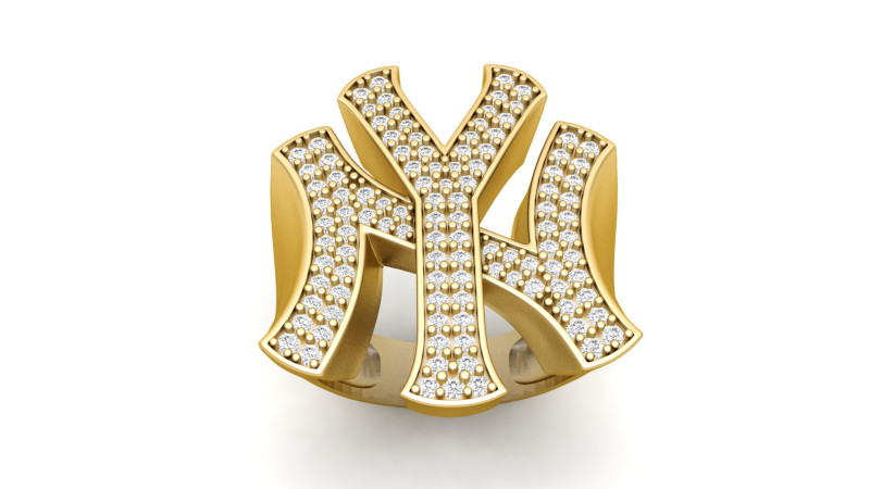 NY Yankees Diamond Signet Ring Modèles 3D en vedette .c4d .max .obj .3ds .fbx .stl .blend