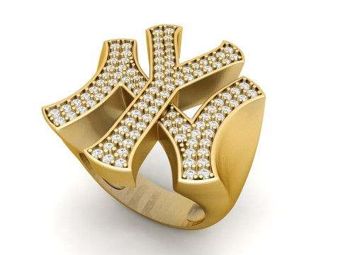 NY Yankees Diamond Signet Ring Modèles 3D en vedette