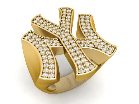 NY Yankees Diamond Signet Ring Modèles 3D en vedette